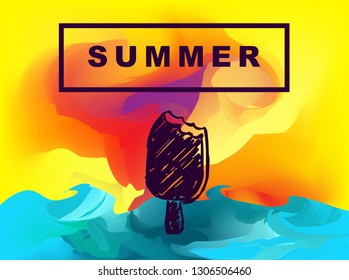 Vector Illustration of Summer Background Digital Painting with Ice Cream. Flat Line Icon for Graphic Design.