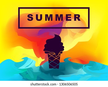 Vector Illustration of Summer Background Digital Painting with Ice Cream. Flat Line Icon for Graphic Design.