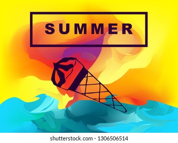 Vector Illustration of Summer Background Digital Painting with Ice Cream. Flat Line Icon for Graphic Design.