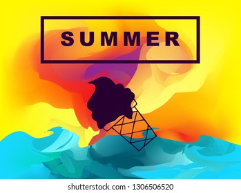 Vector Illustration of Summer Background Digital Painting with Ice Cream. Flat Line Icon for Graphic Design.