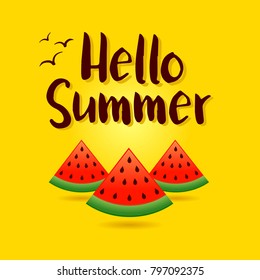 Vector illustration of summer background with sliced watermelon