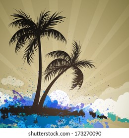Vector Illustration of a Summer Background with Two Palm Trees