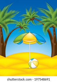Vector illustration of summer  background with umbrella and beach ball
