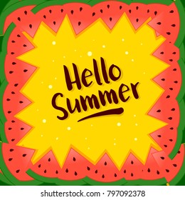 Vector illustration of summer background with watermelon frame