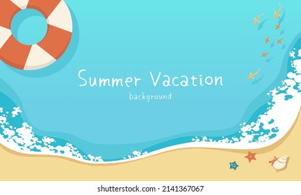Vector illustration of summer banner background with copy space. Summer vacation concept with beach waves and seaside creatures.