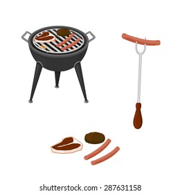 A vector illustration of a summer BBQ.
BBQ cooking food and equipment.
Cooking barbecue food over a grill.