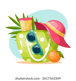 vector illustration summer beach bag with things
