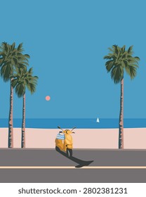 Vector illustration. Summer beach, banner, postcard, cover, summer city poster, background.
