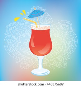Vector illustration of summer beach coctail on lace background