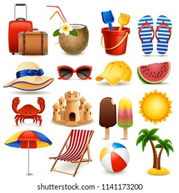 Vector illustration - summer beach icon set on white background, eps10.