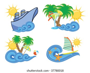 Vector illustration of summer beach insignia set