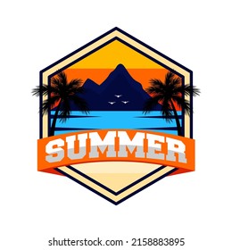 Vector illustration of summer beach logo, sunset logo, mountains, for t-shirts and other uses
