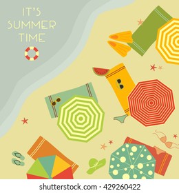 vector illustration of summer beach with note saying it's summertime