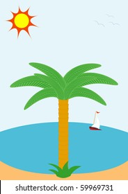 Vector illustration of summer beach with palm