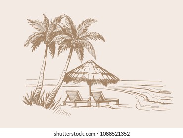 Vector illustration of summer beach and sea.