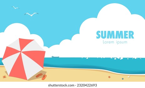 Vector illustration of summer beach, sea and sky banner background.