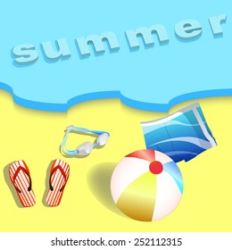 vector illustration summer, beach, sun, sea, ocean