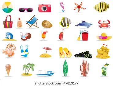 Vector illustration of summer beach travel icons