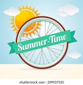 Vector illustration summer bike card. the concept of active holiday