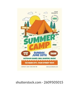 Vector illustration of summer camp flyer poster template design