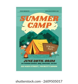 Vector illustration of summer camp flyer poster template design