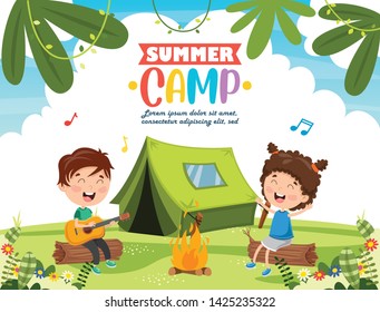 Vector Illustration Of Summer Camp Kids