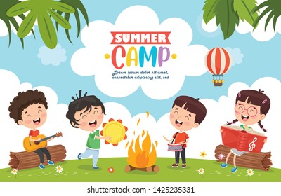 Vector Illustration Of Summer Camp Kids