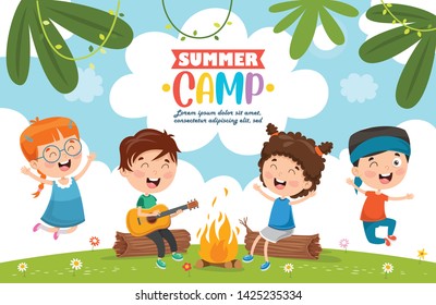 Vector Illustration Summer Camp Kids Stock Vector (Royalty Free ...