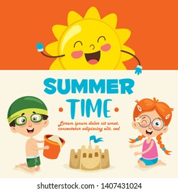 Vector Illustration Of Summer and Children