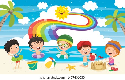 Vector Illustration Summer Children Stock Vector (Royalty Free ...