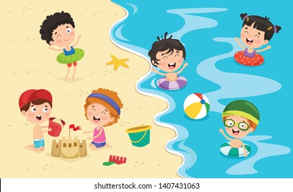 Vector Illustration Of Summer Children