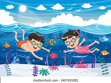 Vector Illustration Of Summer Children Vector Illustration Of Summer Children