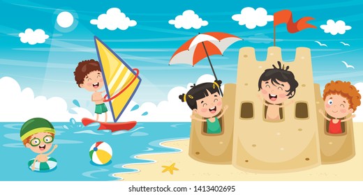 Vector Illustration Of Summer Children