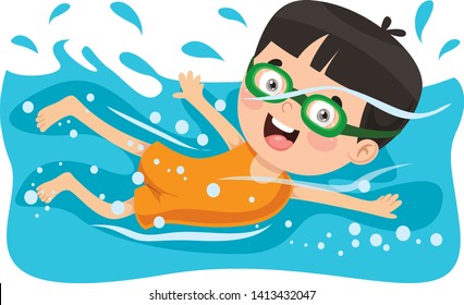 Vector Illustration Summer Children Swimming Stock Vector (Royalty Free ...