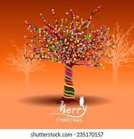 vector illustration. Summer Christmas Greeting Card. Winter Landscape Background with Xmas Trees and Filin.