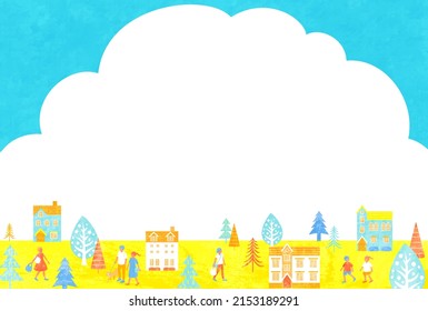 Vector illustration of summer cityscape and people