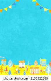 Vector illustration of summer cityscape and people
