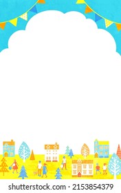 Vector illustration of summer cityscape and people