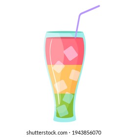 Vector illustration of a summer cocktail in cartoon style. Sweet bright striped drink with ice. Alcoholic drink. Isolated on white background
