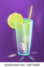 Vector illustration of summer cocktail, lemonade or juice on purple background, eps10 