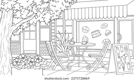 Vector illustration, summer coffee chocolate maker, coloring book.