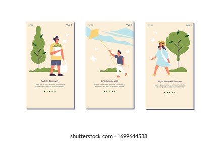 Vector illustration summer concept for website or mobile app page onboard screen. People enjoying and relaxing their time outdoors in a park