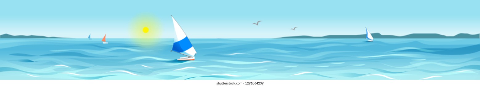 vector illustration of the summer day in the sea with yacht