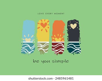 Vector illustration, summer design with hearts profile. Design for printing on shirt, Templates for celebration, poster, banner. Lovely print for t-shirt