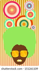 Vector illustration of a summer disco girl with afro and glasses