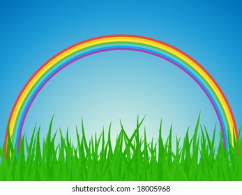 Vector illustration â?? summer field with rainbow