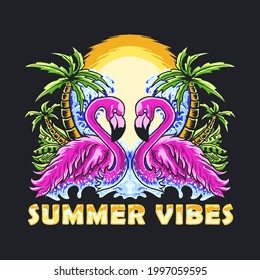 Vector illustration of a summer flamingo couple animal suitable for t-shirts, posters and other designs