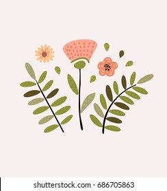 Vector illustration of summer floral element, gradient texture, natural plant