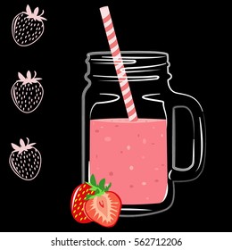 Vector illustration of summer fresh smoothies in mason jar. Summer smoothies with strawberries. Detox water and drinks.  