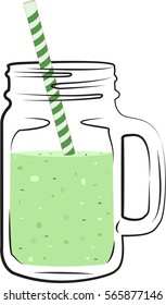 Vector illustration of summer fresh smoothies in mason jar. Summer smoothies with cucumber or kiwi. Detox water and drinks. 